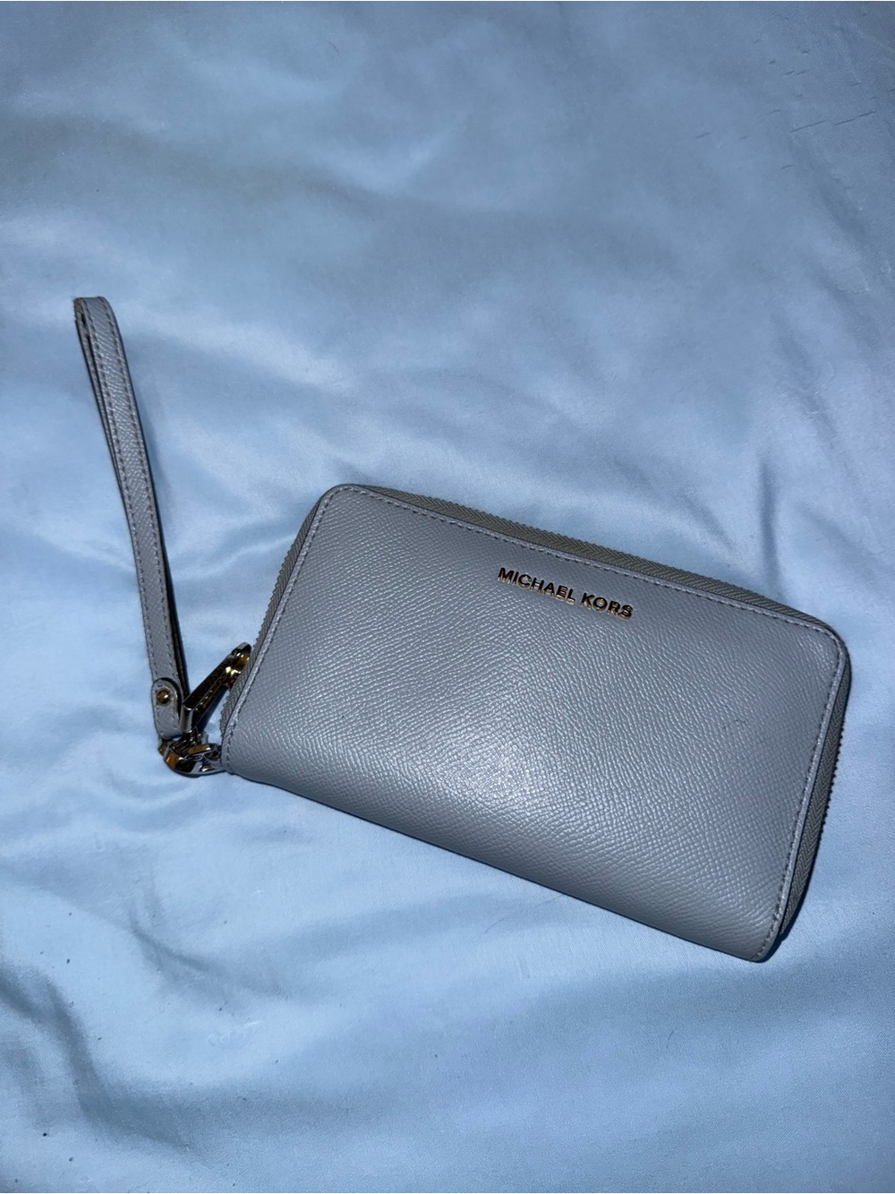 Michael Kors Blue Leather Wristlet Wallet with Gold Logo